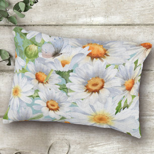 Cute White Floral Vintage Watercolor Daisies Accent Pillow