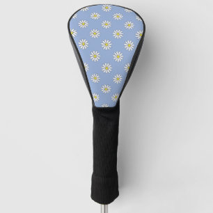 Cute White Flower Daisies Over Sky Blue Golf Head Cover