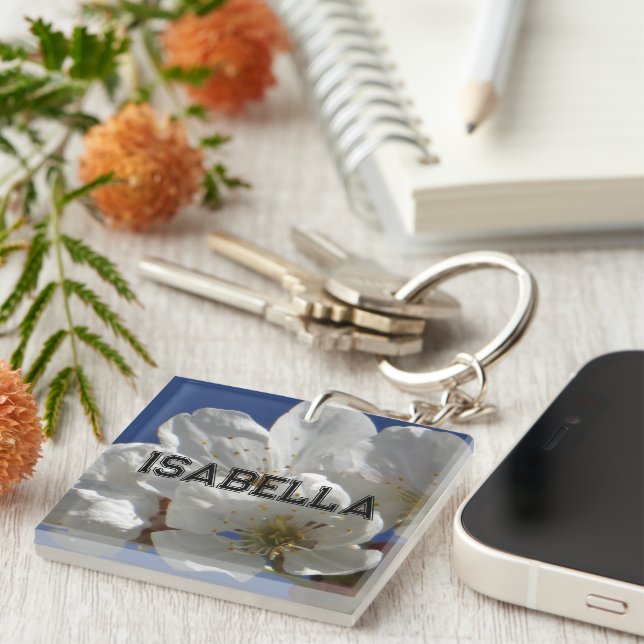 Cute White Flowers Keychain (Front Right)
