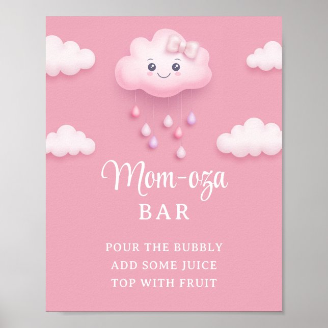 Cute white fluffy cloud nine pale pink Mom-osa bar Poster (Front)