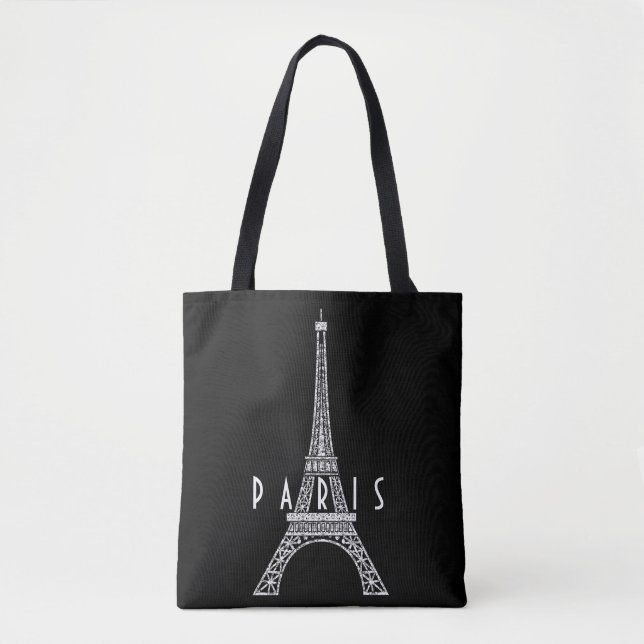 Cute white France Paris Eiffel tower Button Tote Bag (Front)