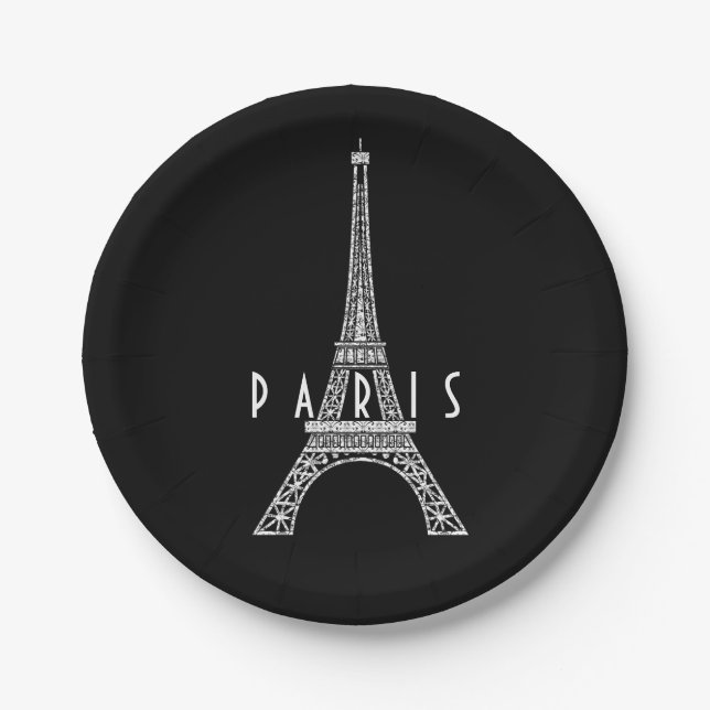 Cute white France Paris Eiffel tower Paper Plate (Front)