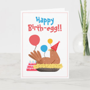 Cute White Funny Chicken and Cake Humour Birthday Card