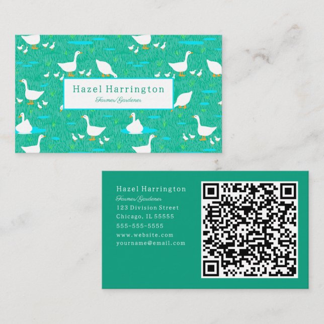 Cute White Geese QR Code Carte de visite Ducks Far (Devant / Derrière)