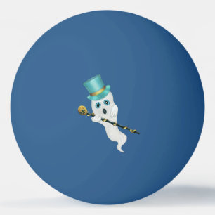 Cute White Ghost Blue Eyes Top Hat Cane With Skull Ping Pong Ball