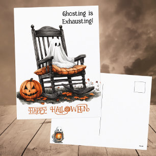Cute White Ghost Funny Watercolor Happy Halloween Holiday Postcard
