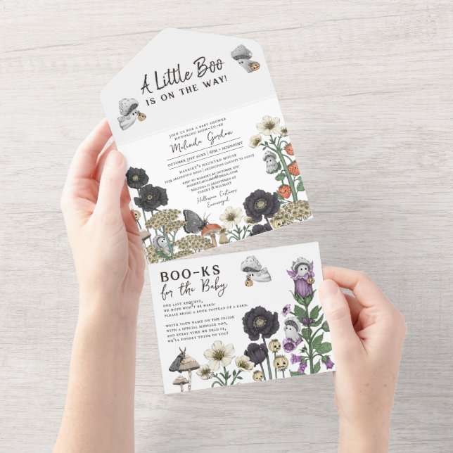  Cute White Ghostly Flowers Halloween Baby Shower All In One Invitation (Tearaway)