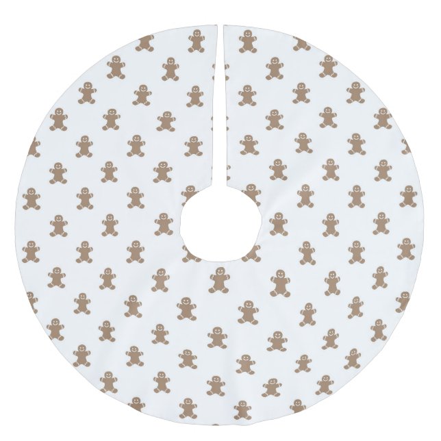Cute white gold gingerbread man pattern Christmas  Brushed Polyester Tree Skirt (Front)