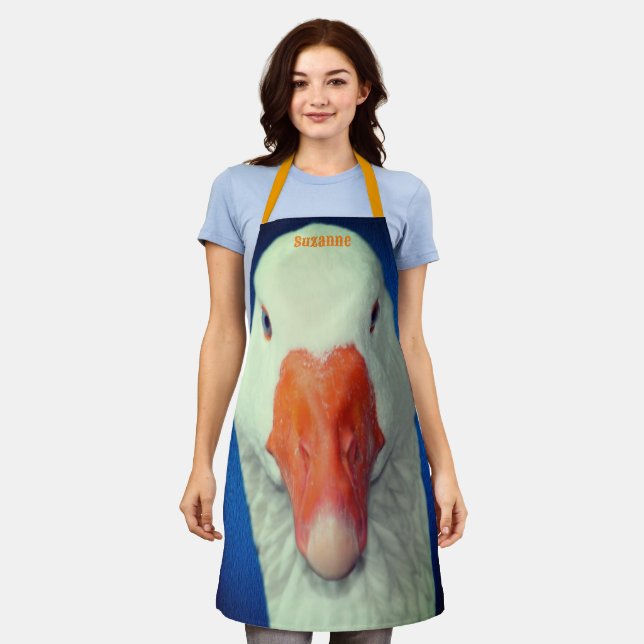 Cute White Goose Face Personalized Apron (Worn)