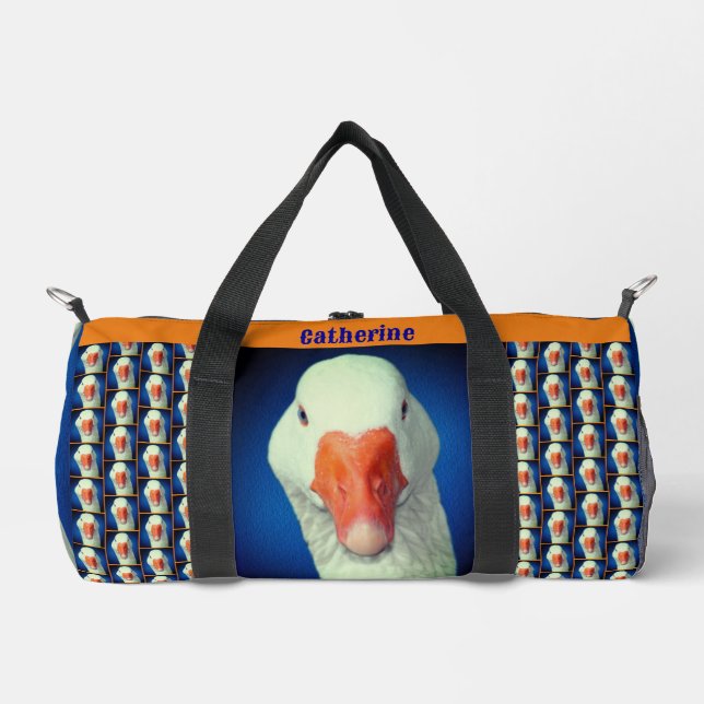 Cute White Goose Face Personalized Duffle Bag (Front)