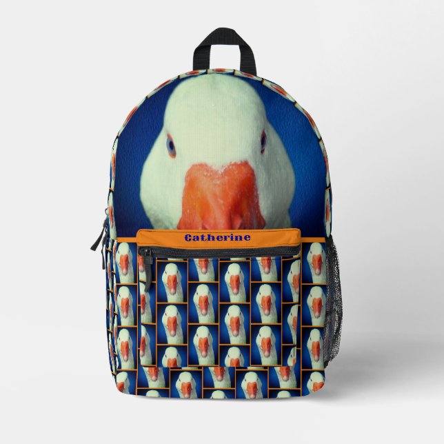 Cute White Goose Face Personalized Printed Backpack (Front)