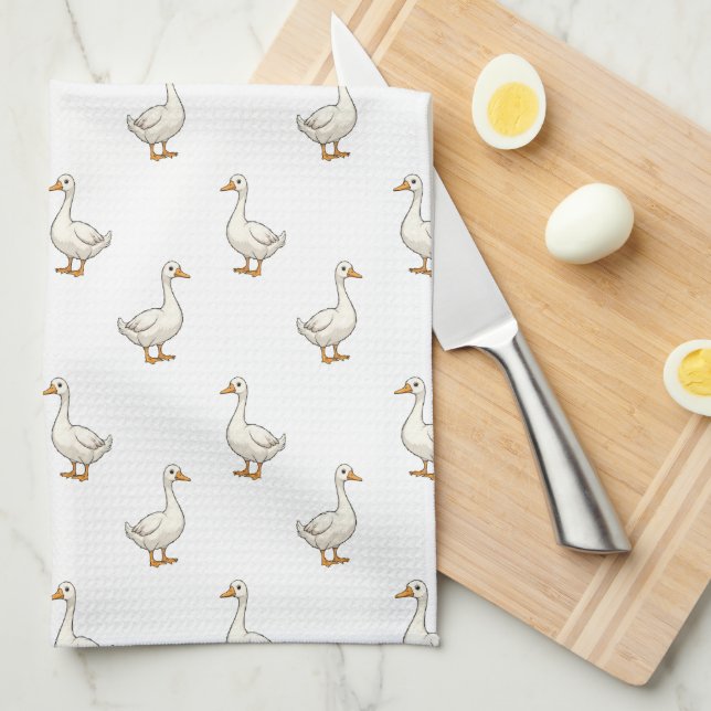 Cute White Goose Pattern Kitchen Towel (Quarter Fold)