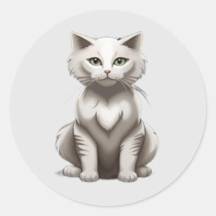 Cute white gray cat kawaii kittens, pets, animals classic round sticker