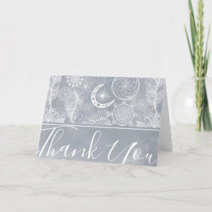 Cute White & Grey Dreamcatcher Feathers Mandala Holiday Card