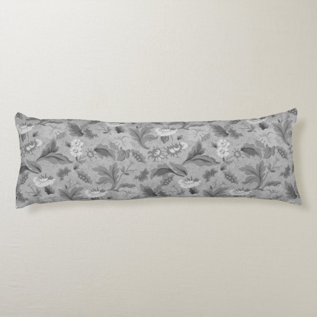 Cute white grey floral background design body pillow (Back)