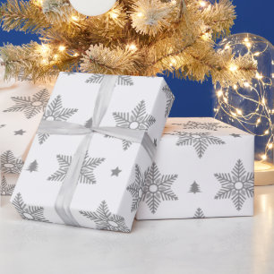 Cute White Grey Snowflakes Christmas Pattern     Wrapping Paper