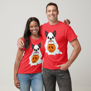 Cute White Halloween Ghost Dog With Pumpkin Pail T-Shirt