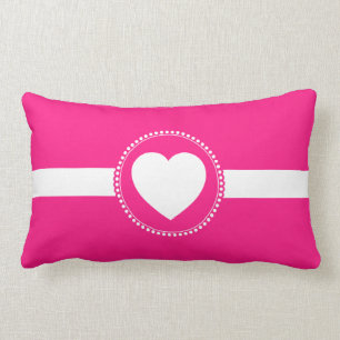 Cute White Heart in Scalloped Circle on Hot Pink Lumbar Pillow