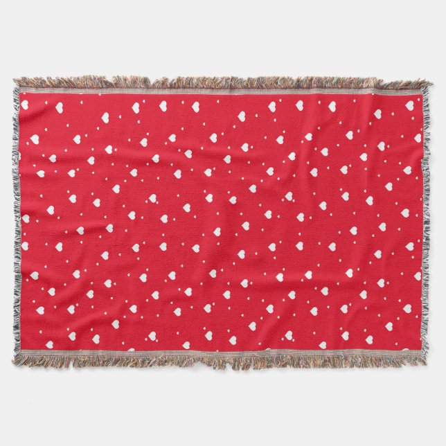 Cute White Hearts On Red Seamless pattern Throw Blanket (Front)