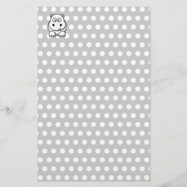 Cute White Hippo Stationery (Front)