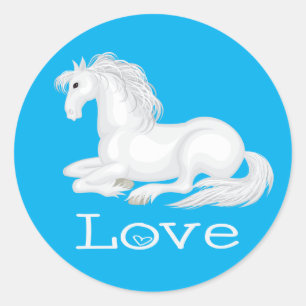 Cute White Horse Equestrian Horses Love Cowgirl Classic Round Sticker
