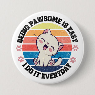 Cute white Kawaii cat 3 Inch Round Button