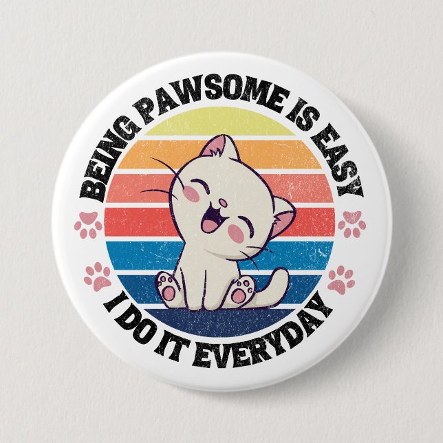 Cute white Kawaii cat 3 Inch Round Button (Front)
