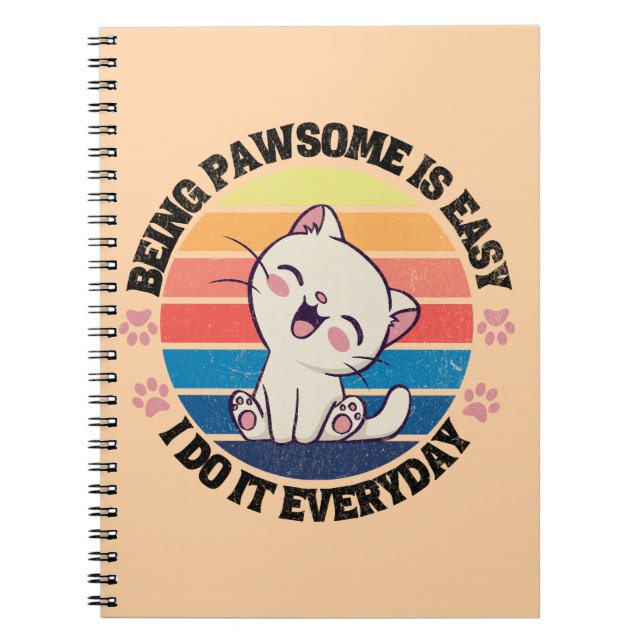 Cute white Kawaii cat Notebook (Front)