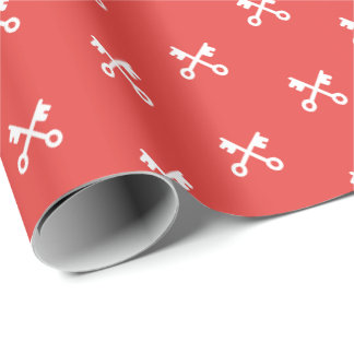 Cute white Keys on red background Wrapping Paper