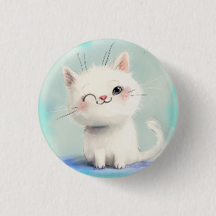 Cute White Kitten 1 Inch Round Button