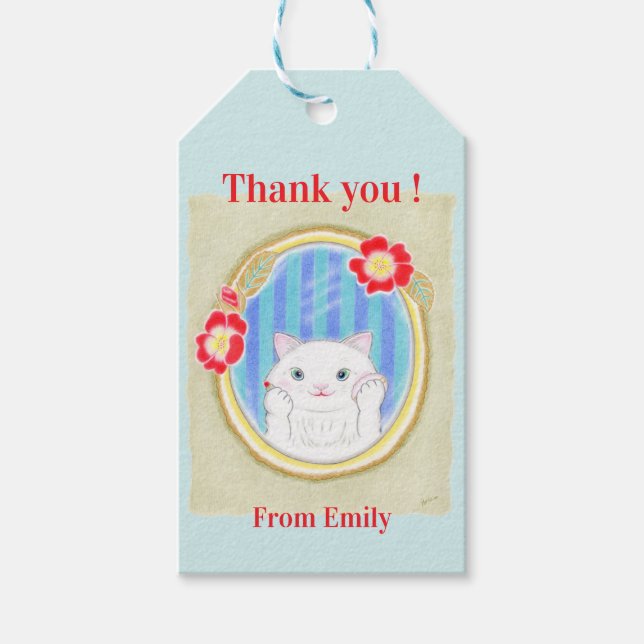 Cute White Kitten Cat Gift Tag (Front)