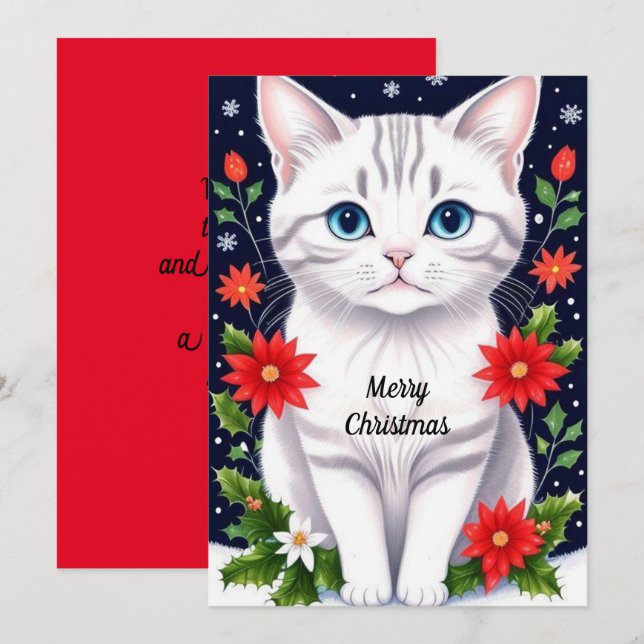 Cute White Kitten Flat Holiday Card (Front/Back)