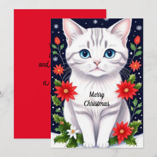 Cute White Kitten Flat Holiday Card