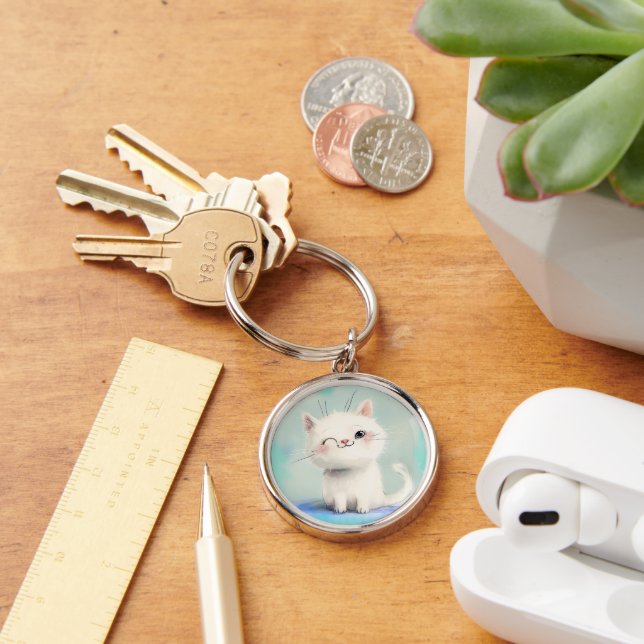 Cute White Kitten Keychain (Desk)