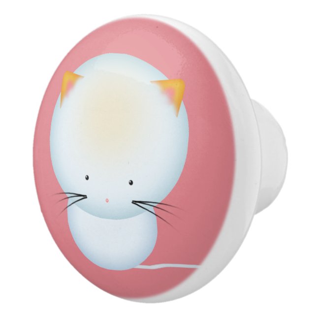 Cute White Kitten Nursery Art Ceramic Knob (Right)