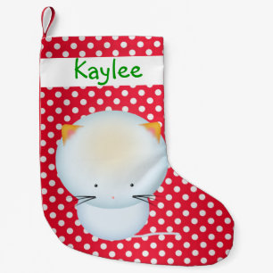 Cute White Kitten on Polka Dots Christmas Stocking