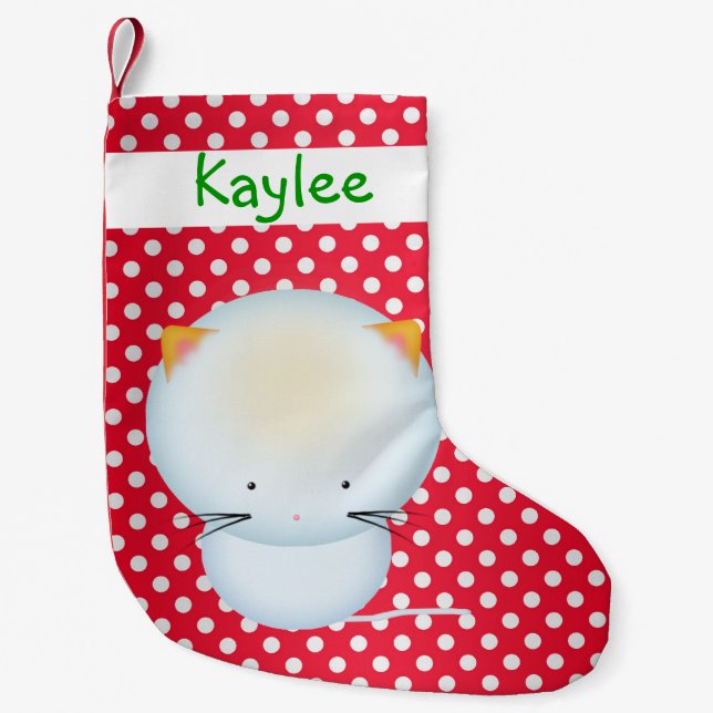 Cute White Kitten on Polka Dots Christmas Stocking (Front)