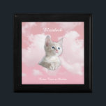 Cute White Kitten Pink Sky Clouds Name, Extra Text Gift Box<br><div class="desc">Cute White Kitten on Pink Sky and Clouds with DIY Name in white script and Extra text. Personalize your name,  initials or message in white text and,  if you like,  add your photos or art instead. Makes a great gift for her.</div>