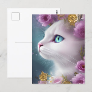 Cute White Kitten Portrait Postcard