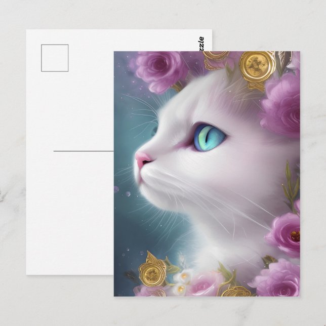 Cute White Kitten Portrait Postcard (Front/Back)