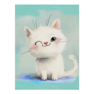 Cute White Kitten Poster