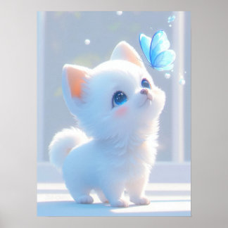 Cute White Kitten Poster