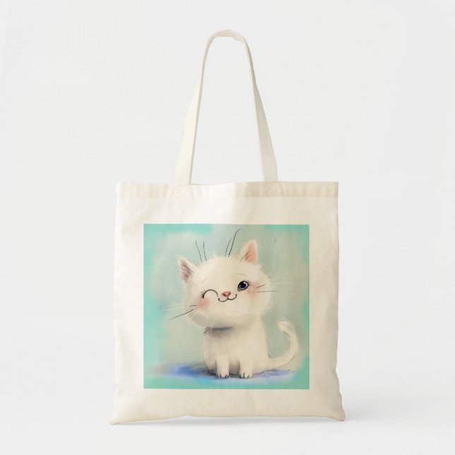 Cute White Kitten Tote Bag (Front)