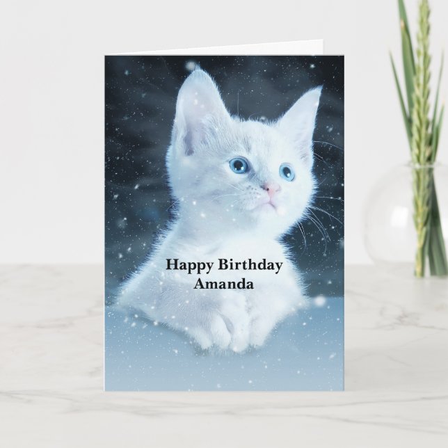 Cute White Kitten with Pretty Blue Eyes Card (Front)