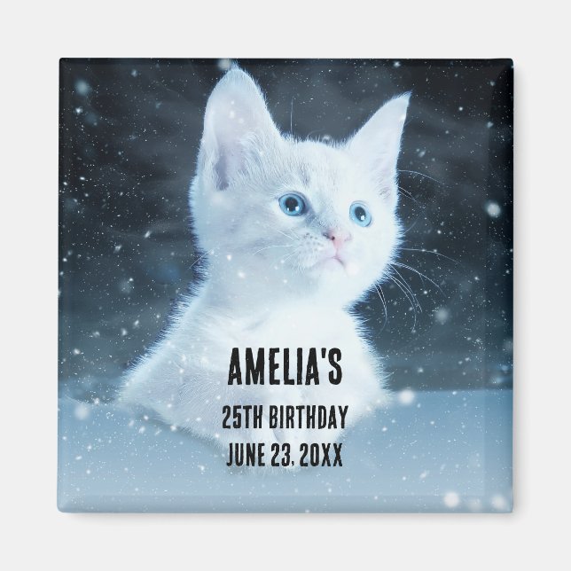 Cute White Kitten with Pretty Blue Eyes Magnet (Front)