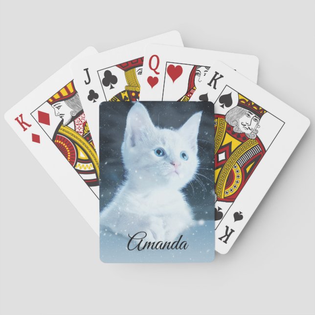 Cute White Kitten with Pretty Blue Eyes on Playing Cards (Back)