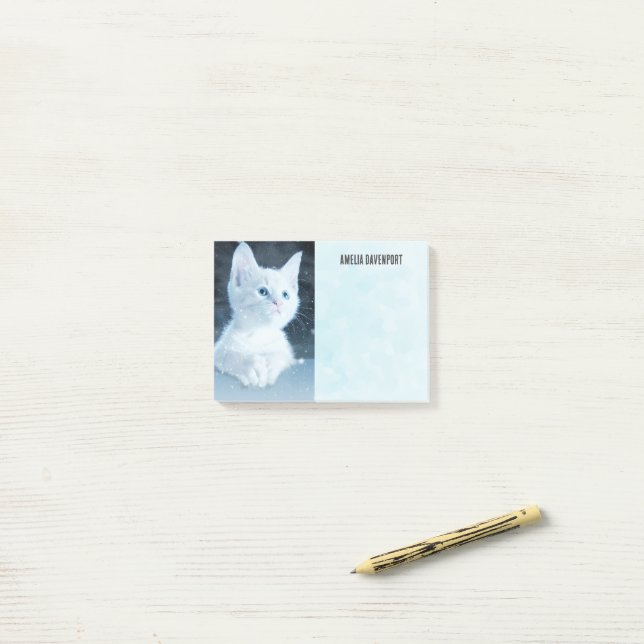 Cute White Kitten with Pretty Blue Eyes Post-it Notes (On Desk)
