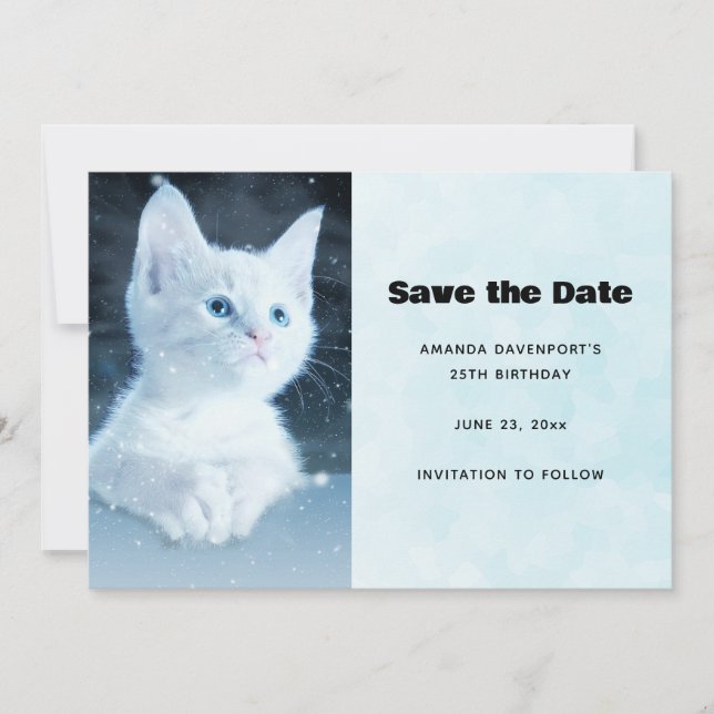 Cute White Kitten with Pretty Blue Eyes Save The Date (Front)