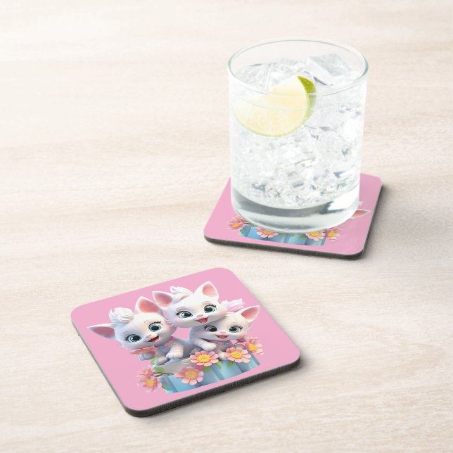 Cute White Kittens Cats, Kitties  Coaster (Right Side)