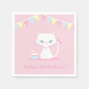 Cute White Kitty Cat Birthday Party Paper Napkins